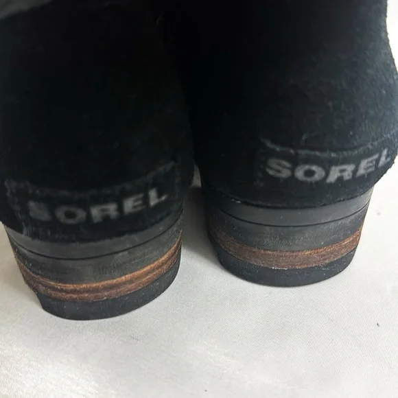 SOREL Farah Black Suede Ankle Boots Block Heel NL2682 Size 8.5 EUC - Picture 4 of 10